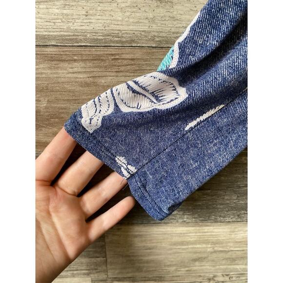 Honeyme Women's Floral V-Neck 3/4 Sleeve Blouse Blue Flowy Casual Size M - Picture 3 of 9